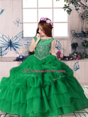 Excellent Organza Sleeveless Floor Length Kids Pageant Dress and Beading and Pick Ups