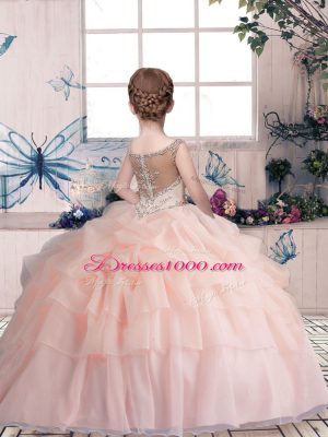 Excellent Organza Sleeveless Floor Length Kids Pageant Dress and Beading and Pick Ups