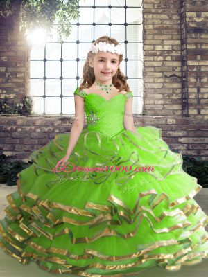 Great Girls Pageant Dresses Party and Wedding Party with Beading and Ruching Straps Sleeveless Lace Up