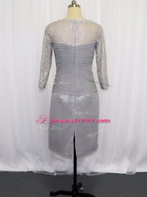 Stunning Grey Half Sleeves Chiffon Zipper Prom Gown for Prom and Party