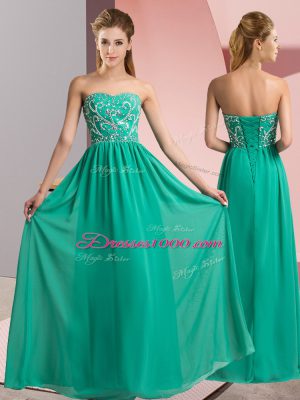 Classical Sweetheart Sleeveless Prom Gown Floor Length Beading Turquoise Chiffon