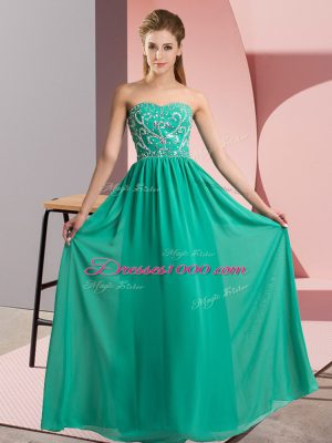 Classical Sweetheart Sleeveless Prom Gown Floor Length Beading Turquoise Chiffon