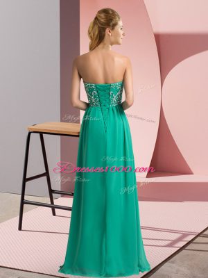 Classical Sweetheart Sleeveless Prom Gown Floor Length Beading Turquoise Chiffon