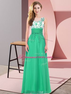 Fine Turquoise Sleeveless Appliques Floor Length Wedding Party Dress