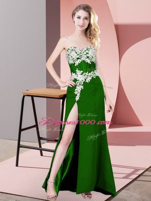 Suitable Sweetheart Sleeveless Prom Evening Gown Floor Length Lace and Appliques Green Chiffon