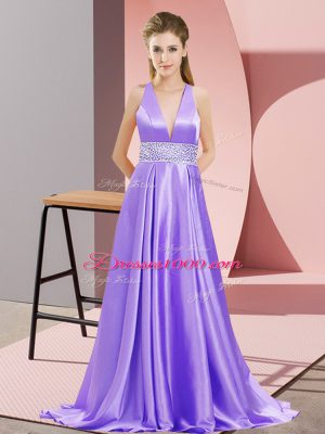 Lavender Sleeveless Beading Backless Evening Dress