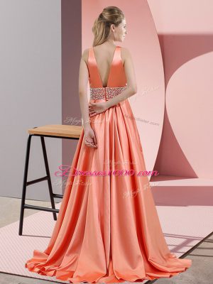 Lavender Sleeveless Beading Backless Evening Dress