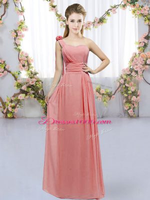 Classical Hand Made Flower Quinceanera Court Dresses Watermelon Red Lace Up Sleeveless Floor Length