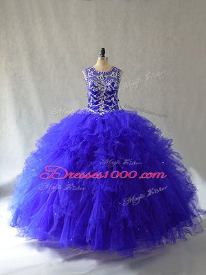 Royal Blue Sleeveless Beading and Ruffles Floor Length Sweet 16 Dresses