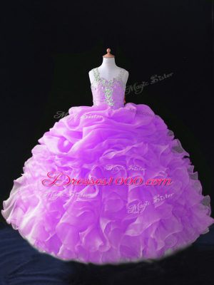 Ball Gowns Pageant Gowns For Girls Lilac Straps Organza Sleeveless Floor Length Zipper