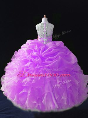 Ball Gowns Pageant Gowns For Girls Lilac Straps Organza Sleeveless Floor Length Zipper