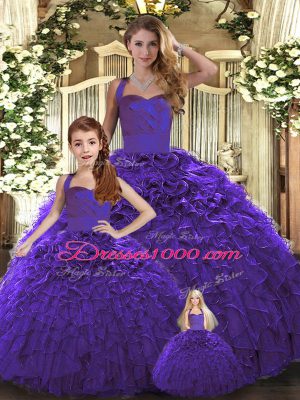 Glamorous Floor Length Ball Gowns Sleeveless Purple Sweet 16 Quinceanera Dress Lace Up