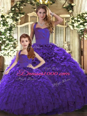 Glamorous Floor Length Ball Gowns Sleeveless Purple Sweet 16 Quinceanera Dress Lace Up
