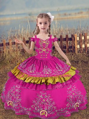 On Sale Satin Sleeveless Floor Length Little Girls Pageant Dress and Beading and Embroidery