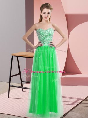 Great Green Lace Up Evening Wear Beading Sleeveless Floor Length