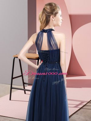 Blue Halter Top Lace Up Beading and Appliques Damas Dress Sleeveless