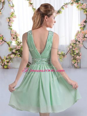 Fitting Knee Length Apple Green Quinceanera Court Dresses Chiffon Sleeveless Beading