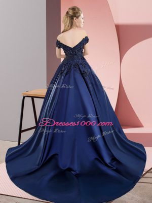 Exceptional Green Satin Zipper Off The Shoulder Sleeveless Sweet 16 Dress Court Train Lace