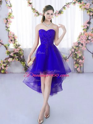 Amazing Lace Damas Dress Purple Lace Up Sleeveless High Low