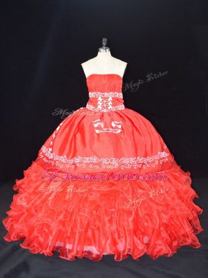 Decent Sleeveless Lace Up Floor Length Embroidery and Ruffles Quinceanera Gowns