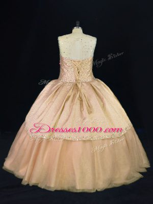 Elegant Beading Quinceanera Gown Peach Lace Up Sleeveless Floor Length