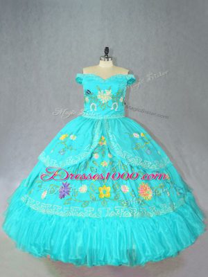 Beautiful Sleeveless Lace Up Floor Length Embroidery 15th Birthday Dress