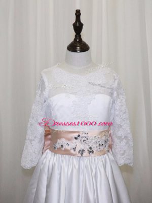 Pretty Half Sleeves Lace and Bowknot Lace Up Flower Girl Dress