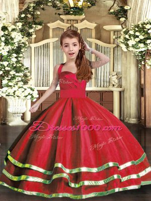 Red Ball Gowns Ruffled Layers and Ruching Little Girls Pageant Gowns Lace Up Tulle Sleeveless Floor Length