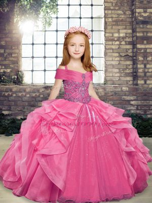 Customized Sleeveless Beading and Ruffles Lace Up Child Pageant Dress