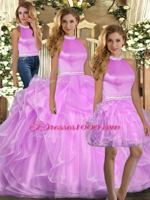 Customized Organza Sleeveless Floor Length Quinceanera Dresses and Beading and Ruffles