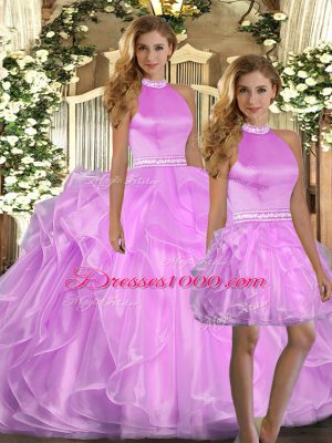 Customized Organza Sleeveless Floor Length Quinceanera Dresses and Beading and Ruffles