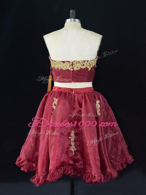 Mini Length Zipper Wine Red for Prom and Party with Appliques and Ruffles