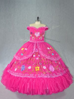 Sophisticated Hot Pink Sleeveless Organza Lace Up Ball Gown Prom Dress for Sweet 16 and Quinceanera