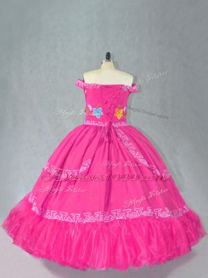 Sophisticated Hot Pink Sleeveless Organza Lace Up Ball Gown Prom Dress for Sweet 16 and Quinceanera