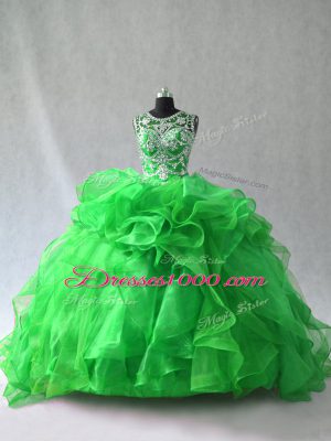 Green 15 Quinceanera Dress Organza Sleeveless Beading and Ruffles