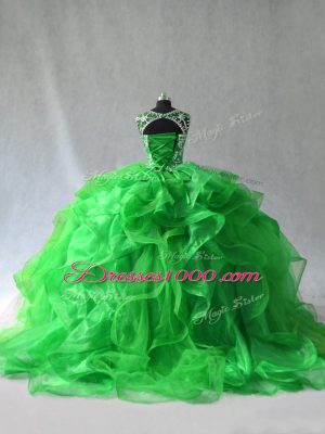 Green 15 Quinceanera Dress Organza Sleeveless Beading and Ruffles