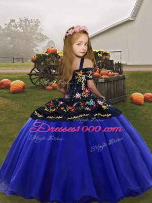 Custom Design Straps Sleeveless Lace Up Little Girl Pageant Dress Blue Organza