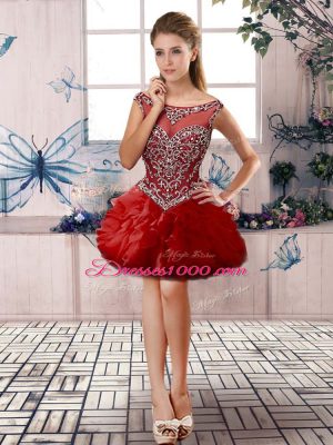 Mini Length Red Homecoming Gowns Organza Sleeveless Beading and Ruffles