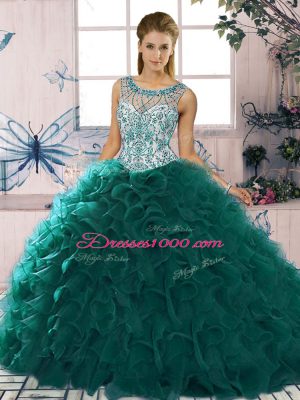Trendy Organza Sleeveless Floor Length Quinceanera Dresses and Beading and Ruffles