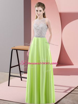 Fantastic Scoop Sleeveless Formal Evening Gowns Floor Length Beading Yellow Green Satin