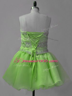 A-line Organza Sweetheart Sleeveless Beading Mini Length Lace Up Prom Dresses