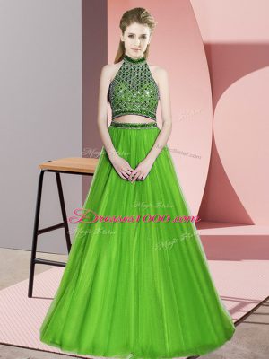 High School Pageant Dress Prom and Party and Military Ball with Beading Halter Top Sleeveless Backless