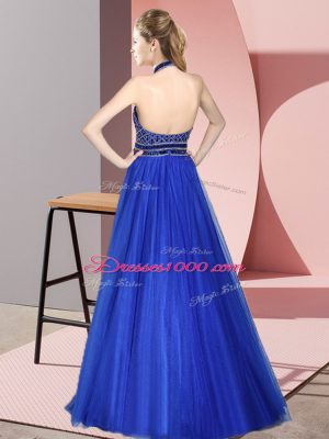 High School Pageant Dress Prom and Party and Military Ball with Beading Halter Top Sleeveless Backless