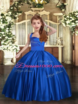 Royal Blue Ball Gowns Ruching Pageant Dress for Girls Lace Up Satin Sleeveless Floor Length