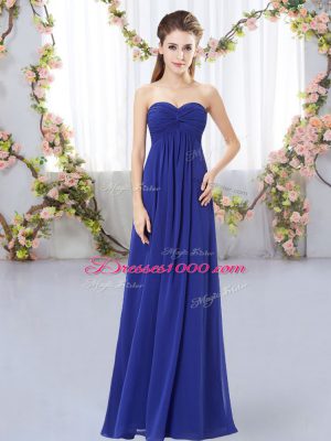 Royal Blue Chiffon Zipper Sweetheart Sleeveless Floor Length Wedding Party Dress Ruching