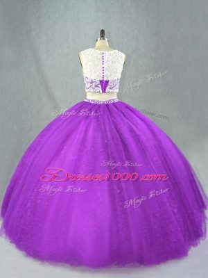 Flirting Purple Sleeveless Floor Length Beading Zipper Quince Ball Gowns