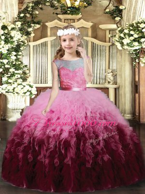 Unique Multi-color Sleeveless Tulle Backless Little Girl Pageant Dress for Wedding Party