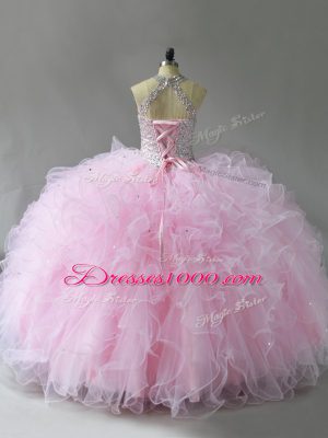 Tulle Sleeveless Floor Length Quinceanera Gown and Beading and Ruffles