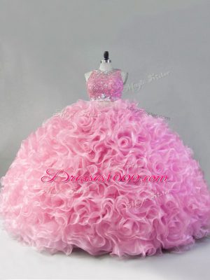 Attractive Pink Scoop Zipper Beading 15 Quinceanera Dress Sleeveless