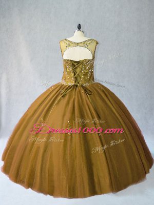 Great Brown Scoop Lace Up Beading Quinceanera Dress Sleeveless